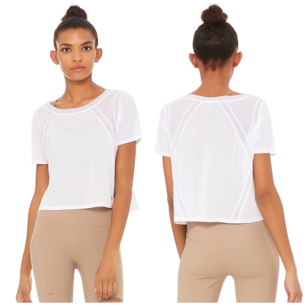 Alo Yoga White Tone Short Sleeve Top Large NWT